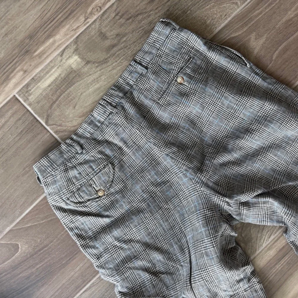 Polo Ralph Lauren Mens Glen Plaid‎ Linen Cotton Pleated Cuffed Pants 35x26.5